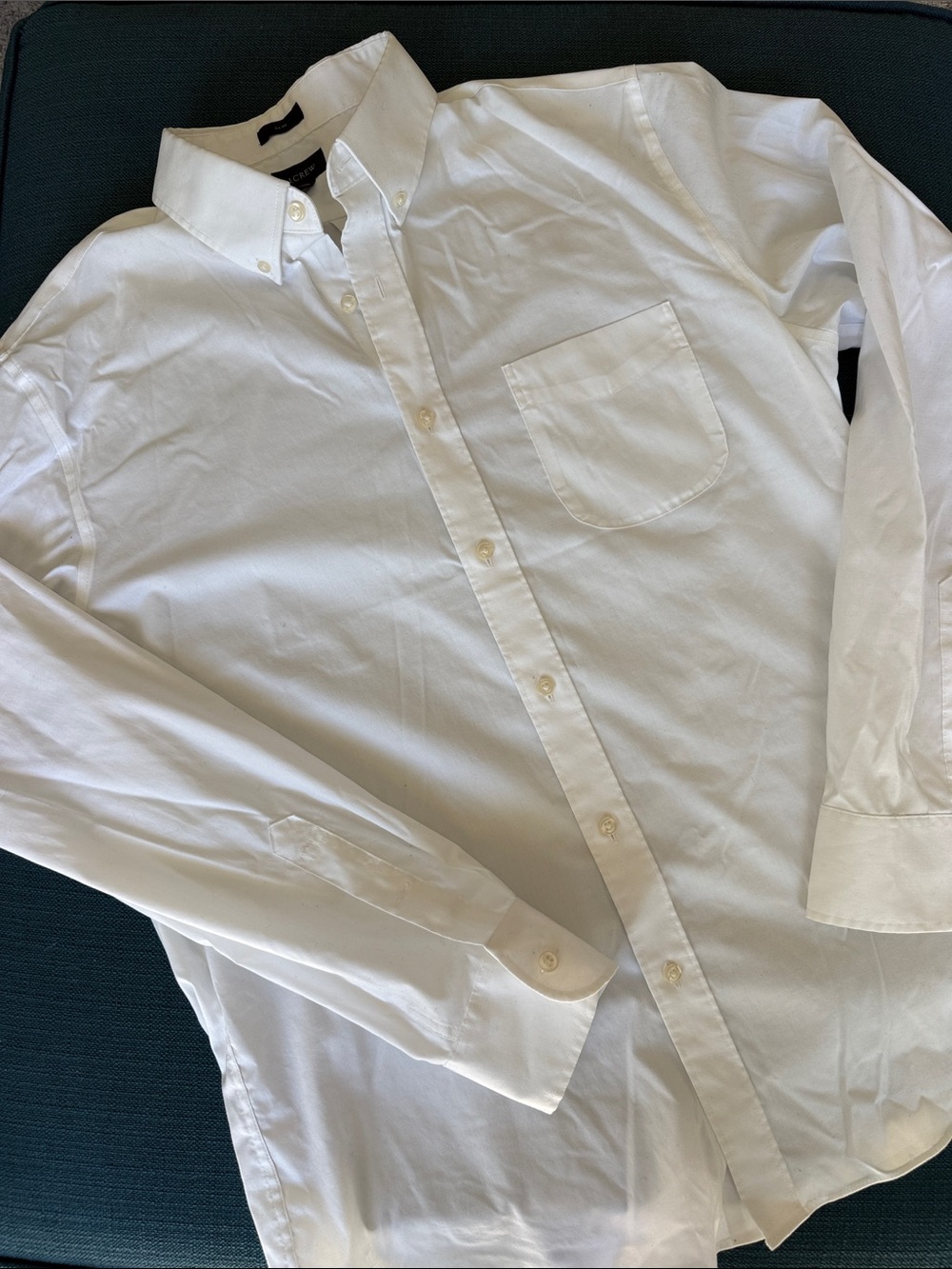 J Crew Men's White Button-Down Shirt with Chest Pocket - Clean Everyday L